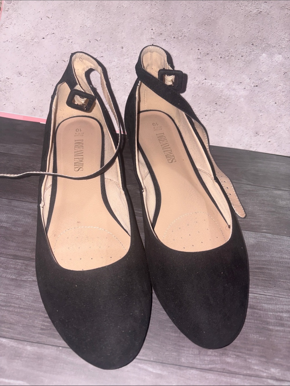 Dream Pairs Black Suede-Look Ankle-Strap Flats